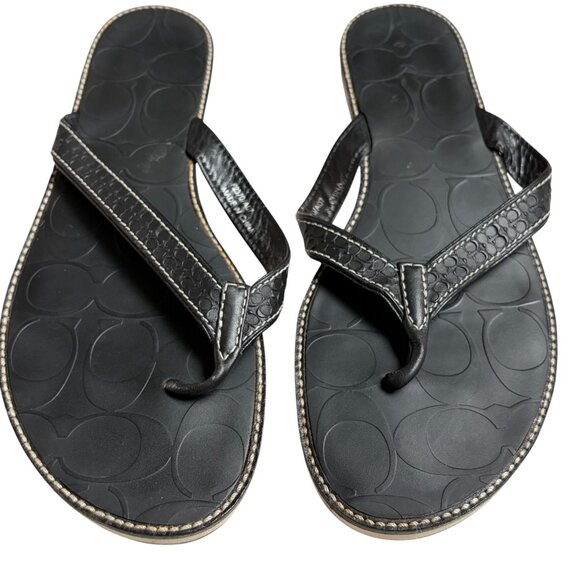 Coach Debbie Signature Embossed Flat Thong Flip-Flop Sandals (Black) - Size 9 - Picture 1 of 12